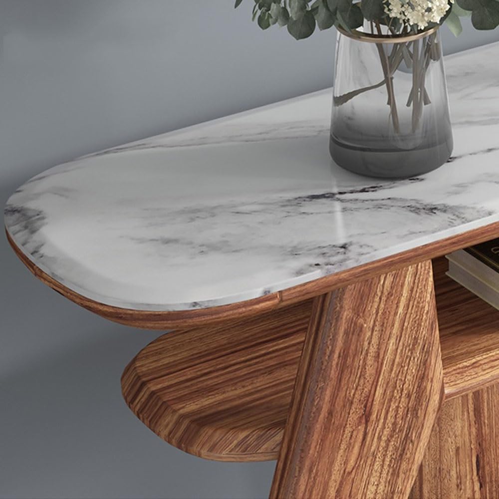 Table d'entrée Tables consoles en bois massif de ferme de 46 pouces, table de couloir avec plateau en placage de faux marbre, table de canapé avec étagère for couloir de salon Armoire d'entrée