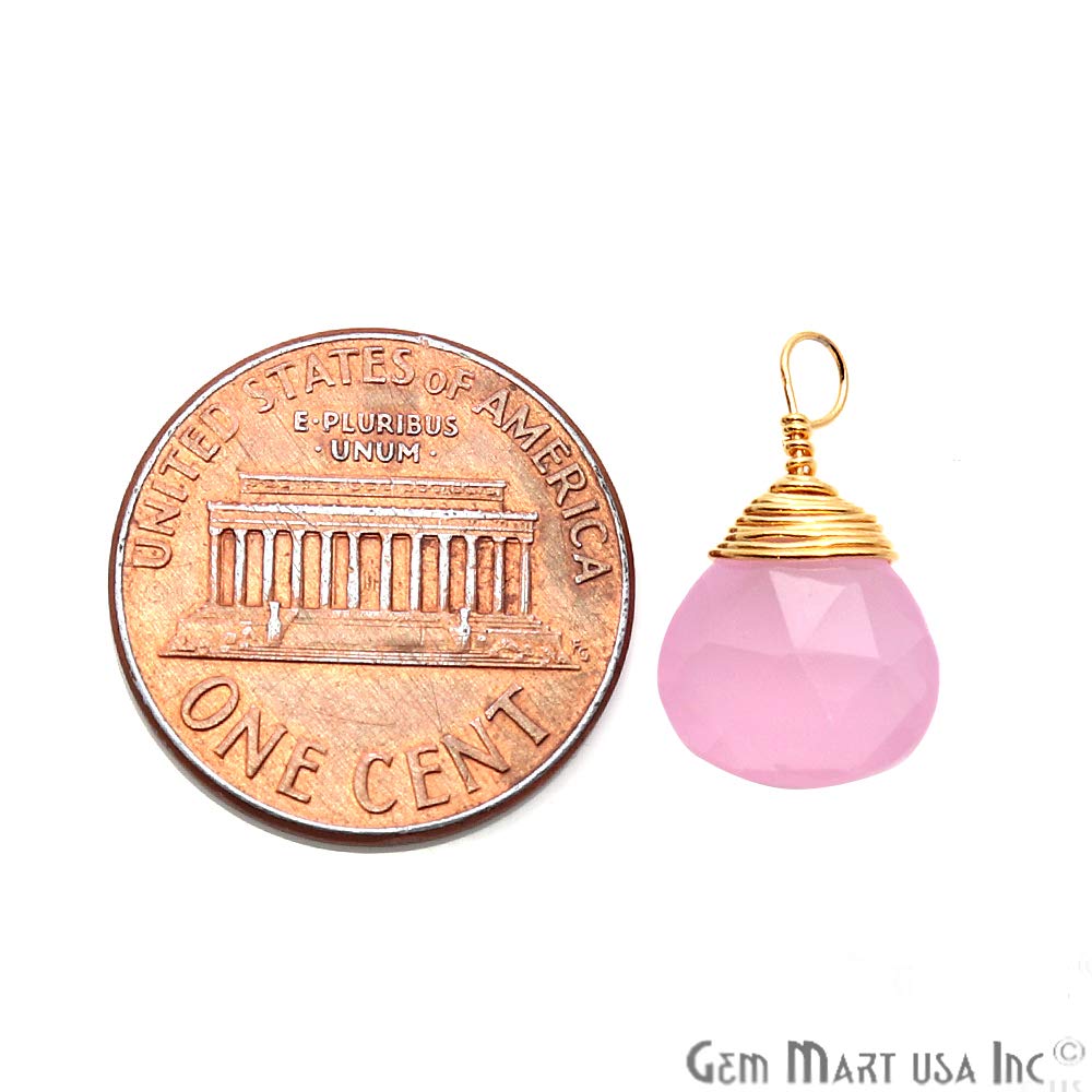 GemMartUSA Rose Chalcedony Pendant, 17x10mm Drop Shape 22k Gold Plated Gemstone Pendant (GPRC-50094)