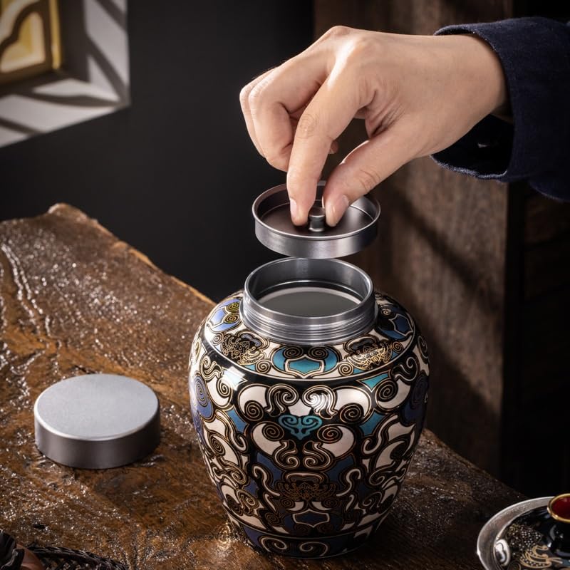 Juego De Té Lata de té de cerámica china, tarro de almacenamiento retro sellado for el hogar, tarro de almacenamiento de alimentos de cerámica, organización de alimentos Tarro Para Guardar Té(A)