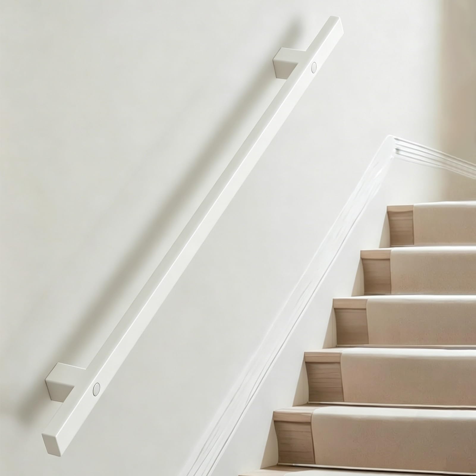 Modern Staircase Banister Hand Rails for Indoor and Outdoor Steps, White Wrought Iron Stair Railings Safety Grab Bar 1ft - 20ft Long Wall Mount Support Rod(18ft/540cm)