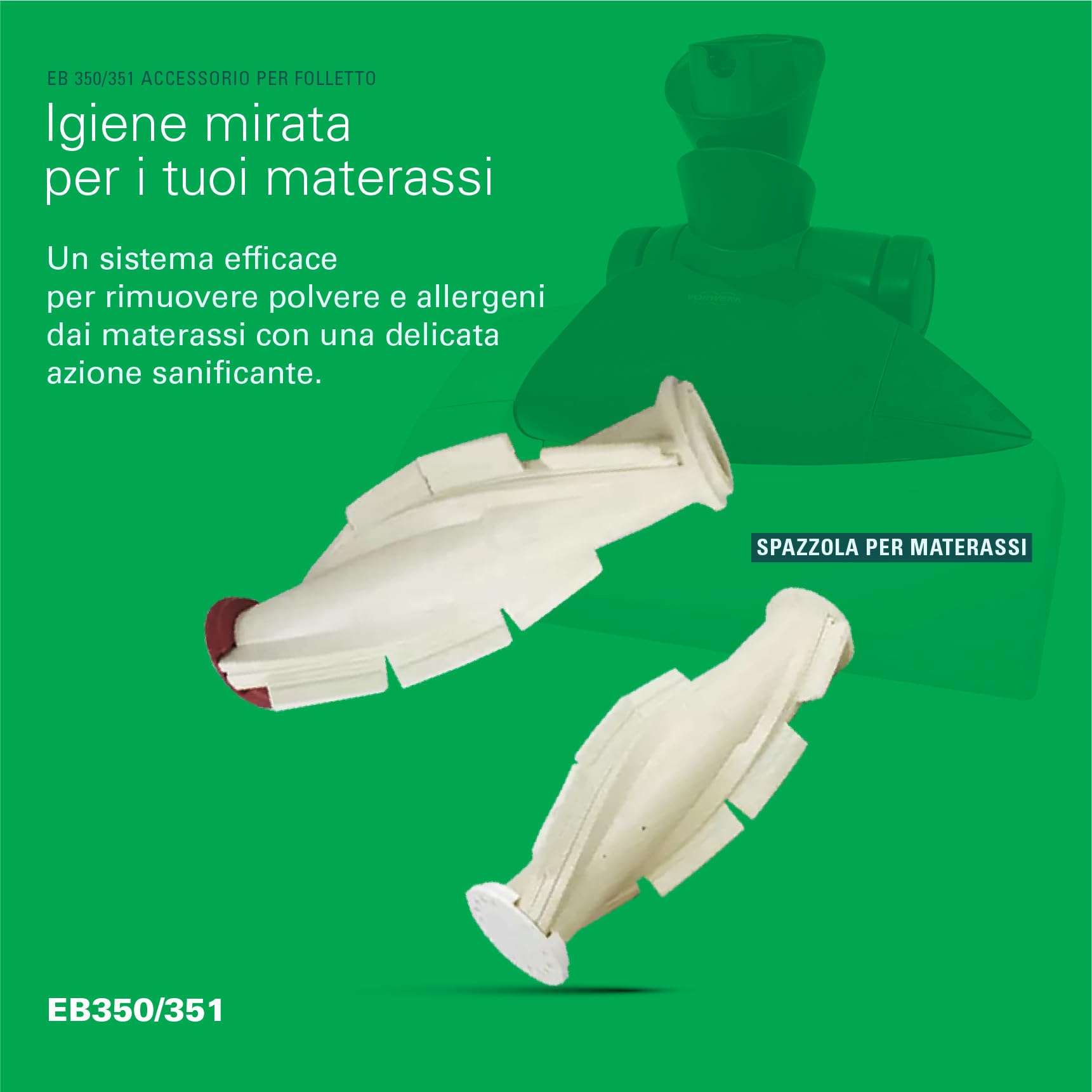 Battimaterasso Folletto EB 350/351 -RIGENERATO E SANIFICATO- Compreso Di Spazzole Per Materassi | Accessorio ORIGINALE - 100% Compatibile Con Vk 130,131,135,136,140,150, 200, 220s