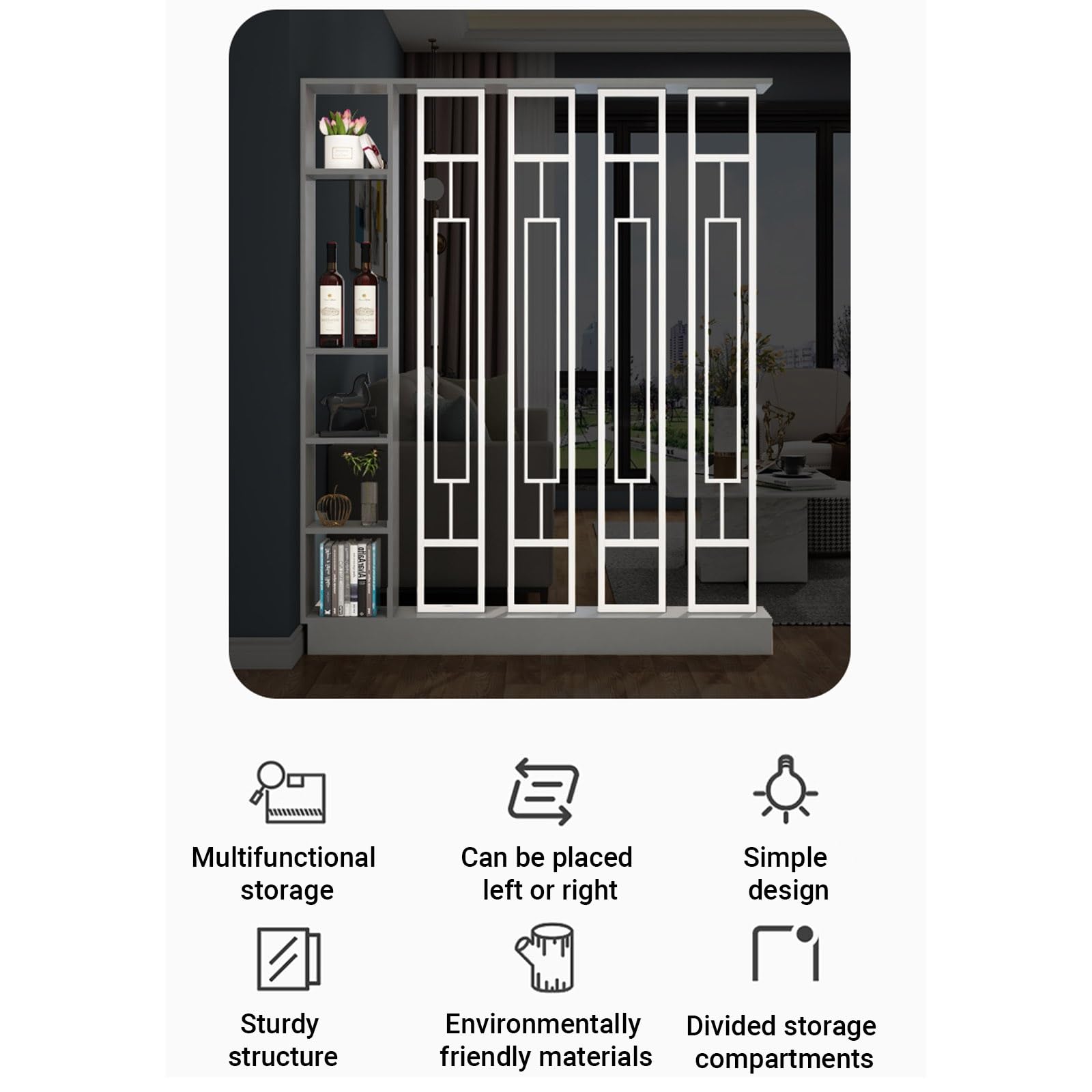 Divisorio d’Ingresso in Stile Leggero di Lusso, Elegante divisorio Decorativo per Ingresso,Schermo Premium di Alta Gamma per Arredamento casa(Gray+White,120x24x202cm/47.2x9.4x79.5in)