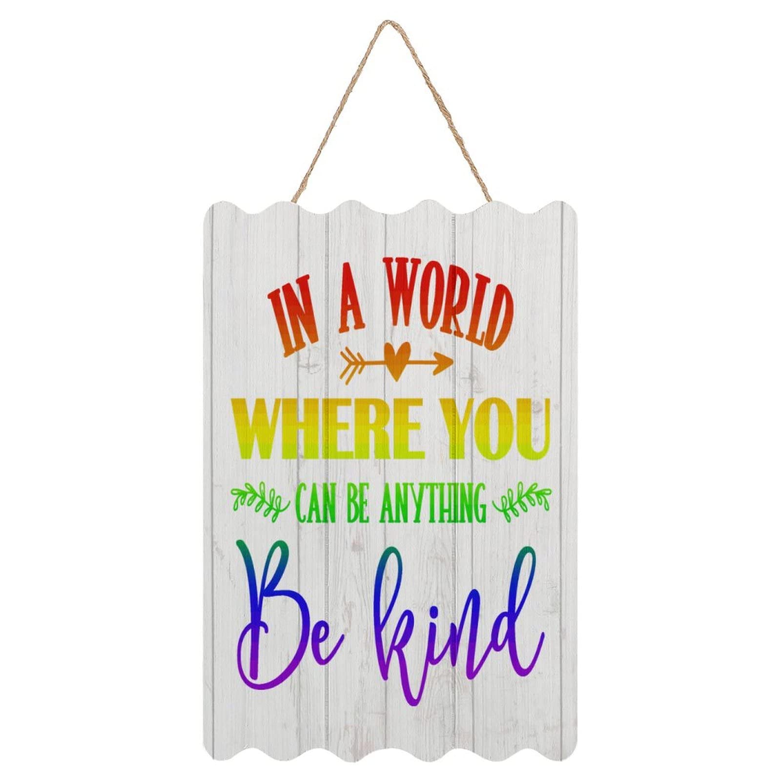 Cartello In Legno Decorativo 'In A World Where You Can Be Any Thing Be Kind' – Scritta Inglese Per Scrivania, LGBTQ+ Friendly - 3