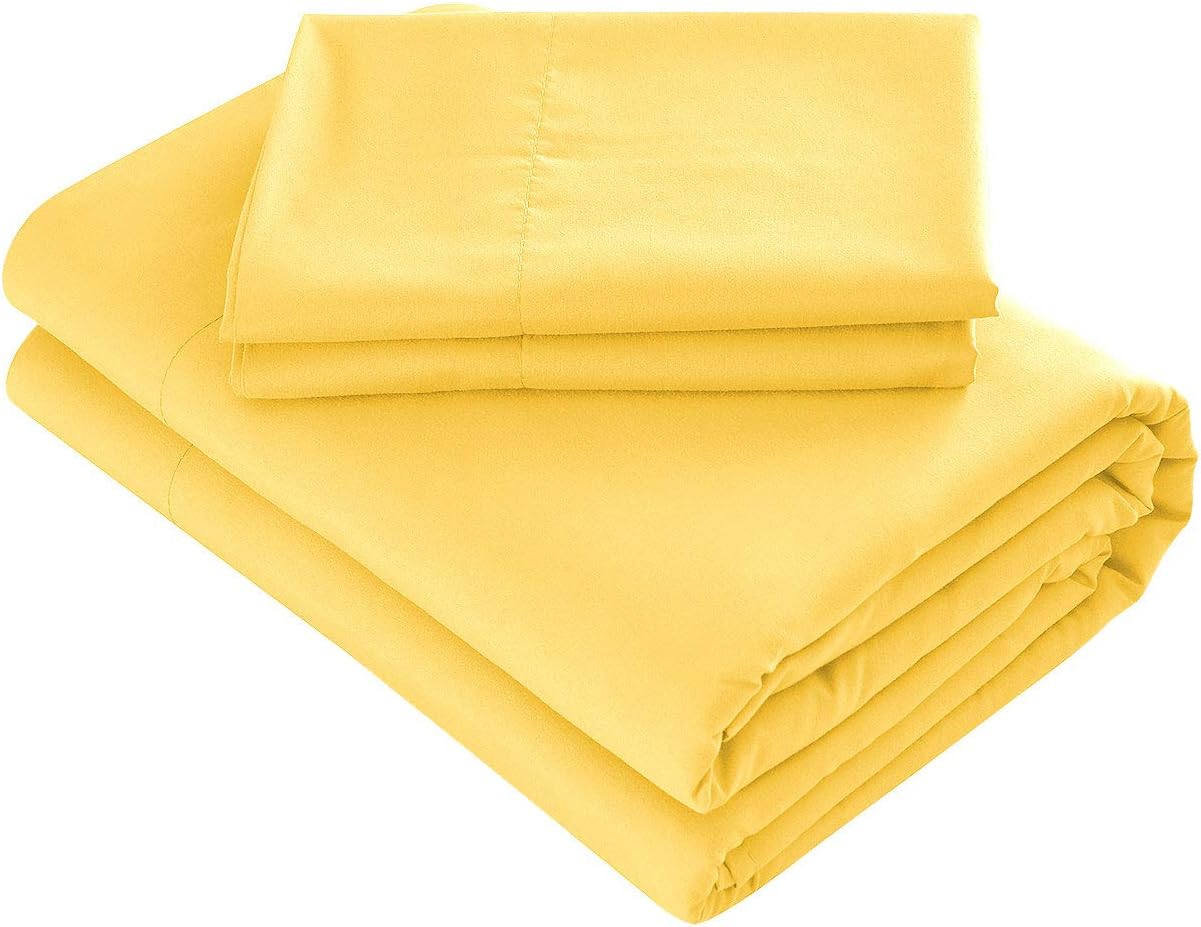 Prime Bedding Bed Sheets - 4 Piece King Size Sheets, Deep Pocket Fitted Sheet, Flat Sheet, Pillow Cases - Bright Yellow