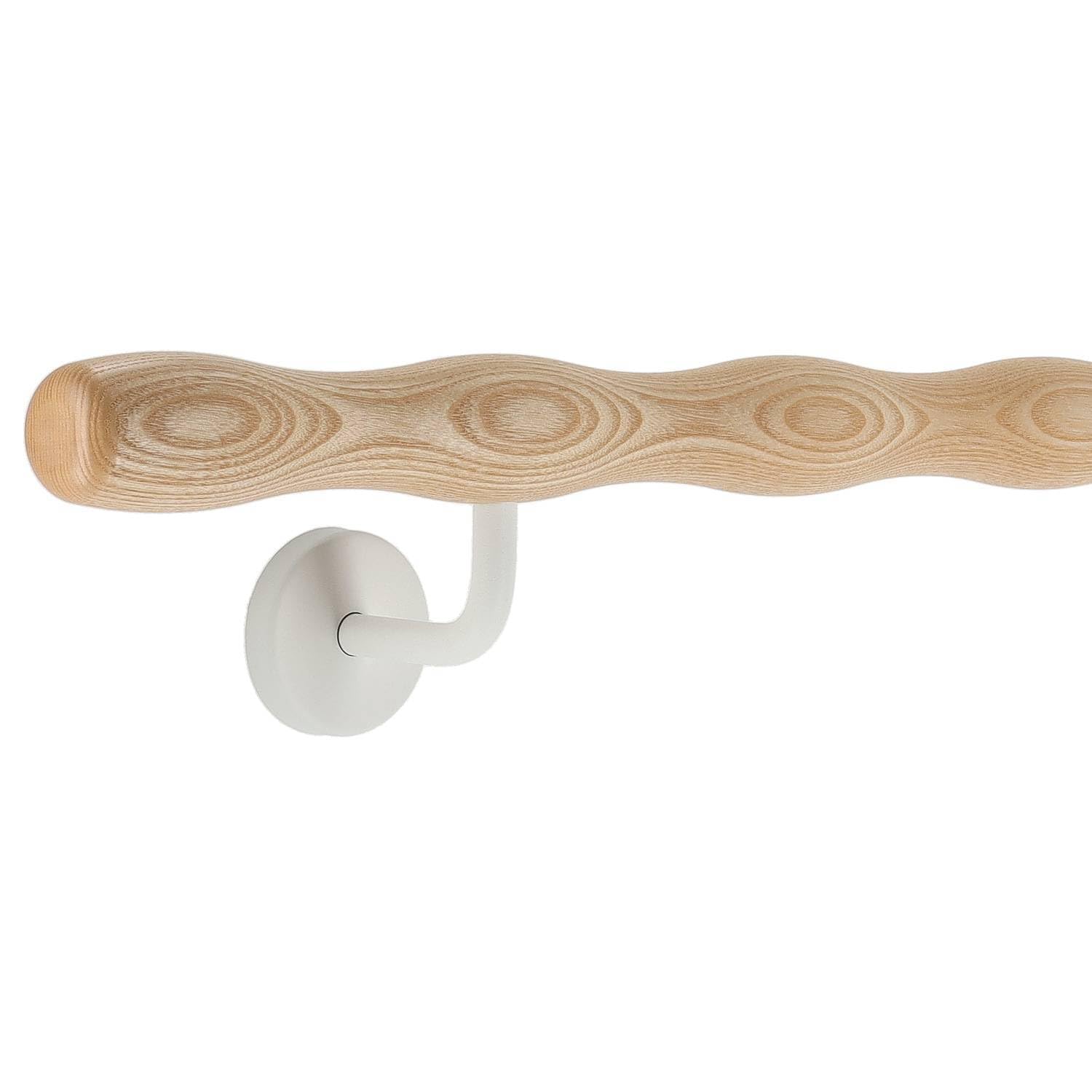 TIBU Barandilla de madera de fresno ondulada con soporte de acero inoxidable en ángulo, barra de giro, varilla ginástica, barra ergogénica y entrenador de dedos, longitud de 100 cm y soporte modelo C