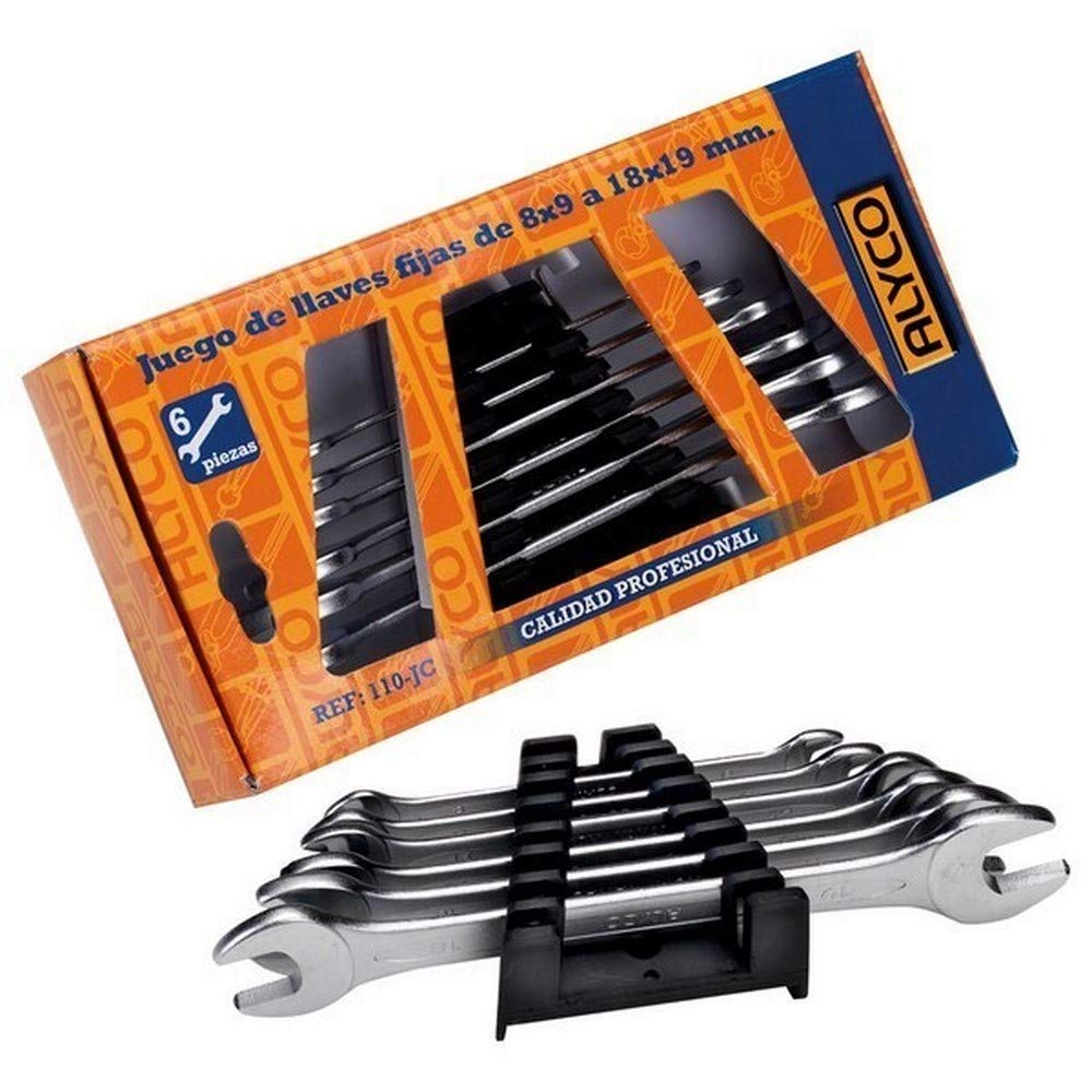 Alyco 191080 - Juego 8 llaves fijas Cr-V satinado mate bocas pulidas DIN 110 en caja de carton