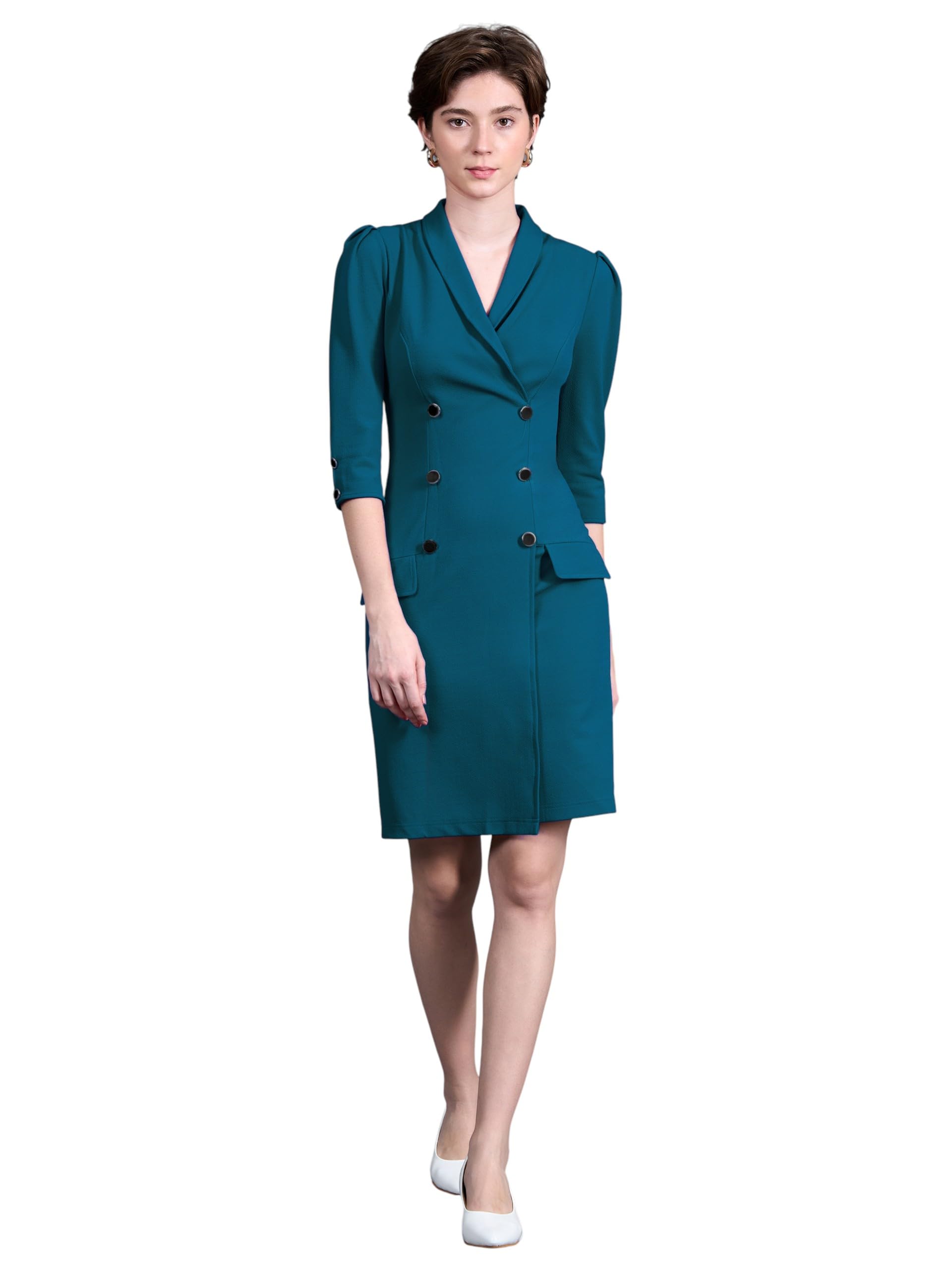 miss chase Women's Shawl Collar Sleeves Double Breasted Knee Length Dress-picture-36