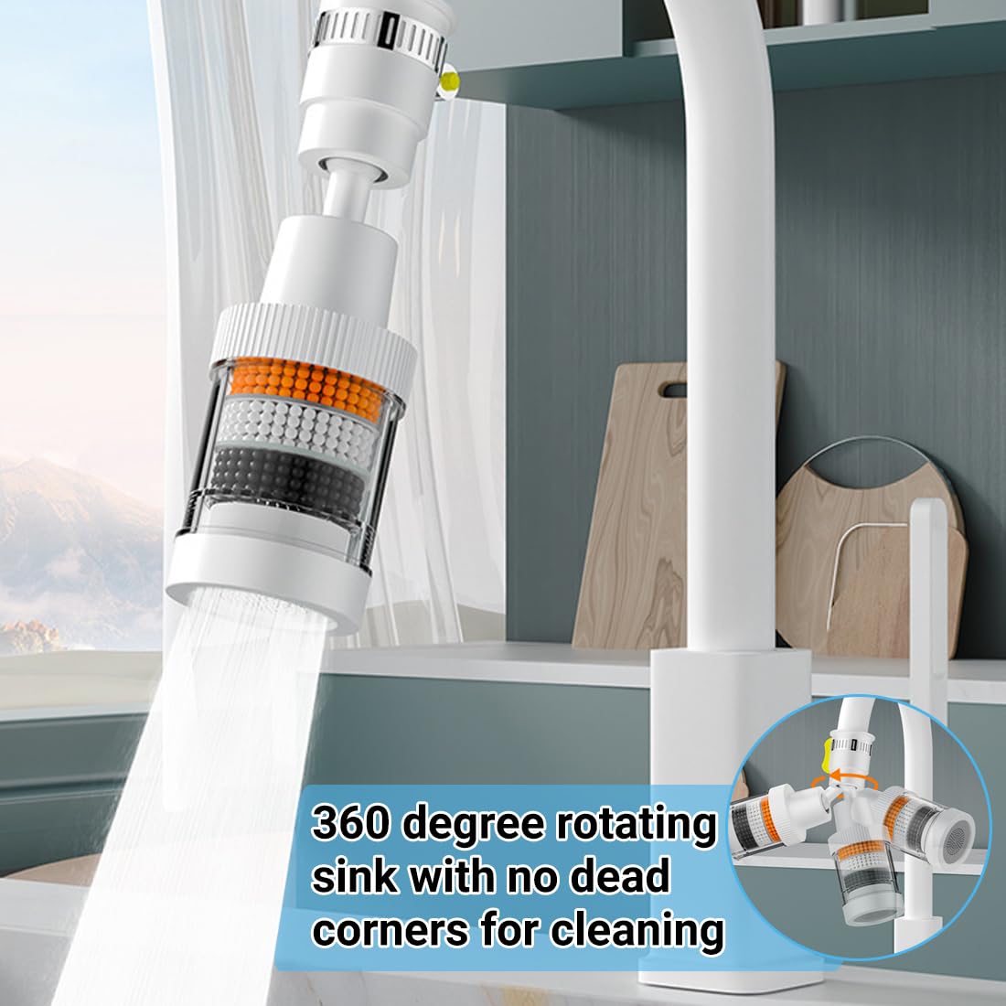 Filtro Acqua Rubinetto, Filtri Per Montaggio Del Rubinetto, filtro acqua depuratore per rubinetto a 360° + 5 elementi filtro, Filtro Anticalcare Rubinetto, per lavello, bagno domestico, cucina