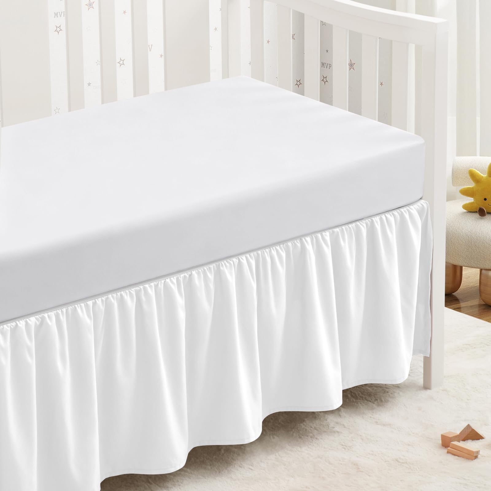 SiinvdaBZX White Crib Skirt Dust Ruffle, Microfiber Crib Bed Skirt