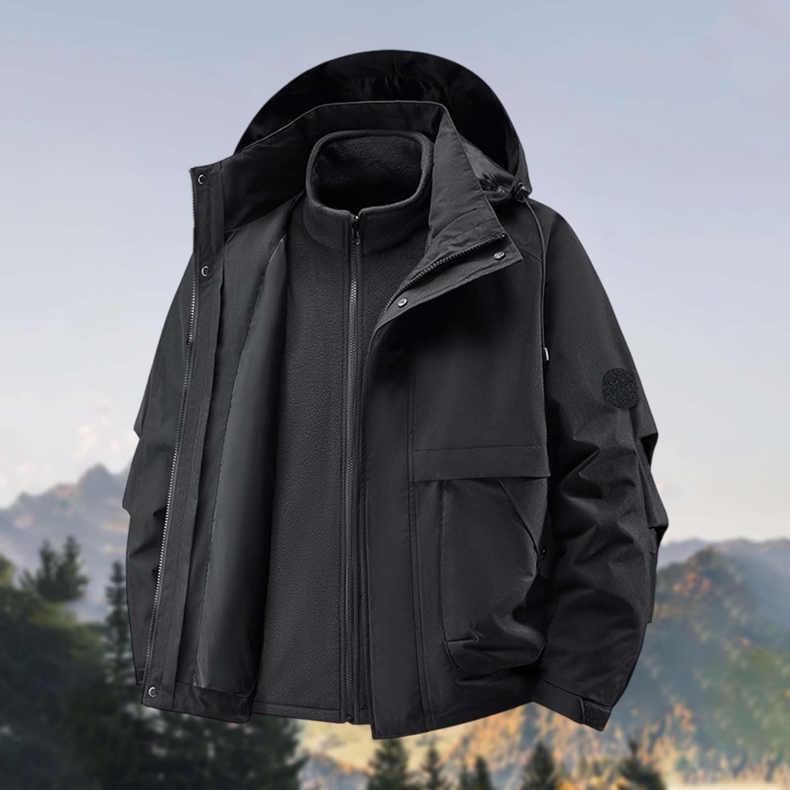 Generisch Giacca funzionale da uomo 3 in 1 con giacca in pile rimovibile – giacca impermeabile con cappuccio | versatile giacca doppia per ogni condizione atmosferica