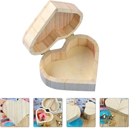 Miniatura 3 de Caja de madera con forma de corazón, 2 uds, sin terminar, sin pintar, caja de joyería de madera sin pintar, cajas de anillo de almacenamiento de
