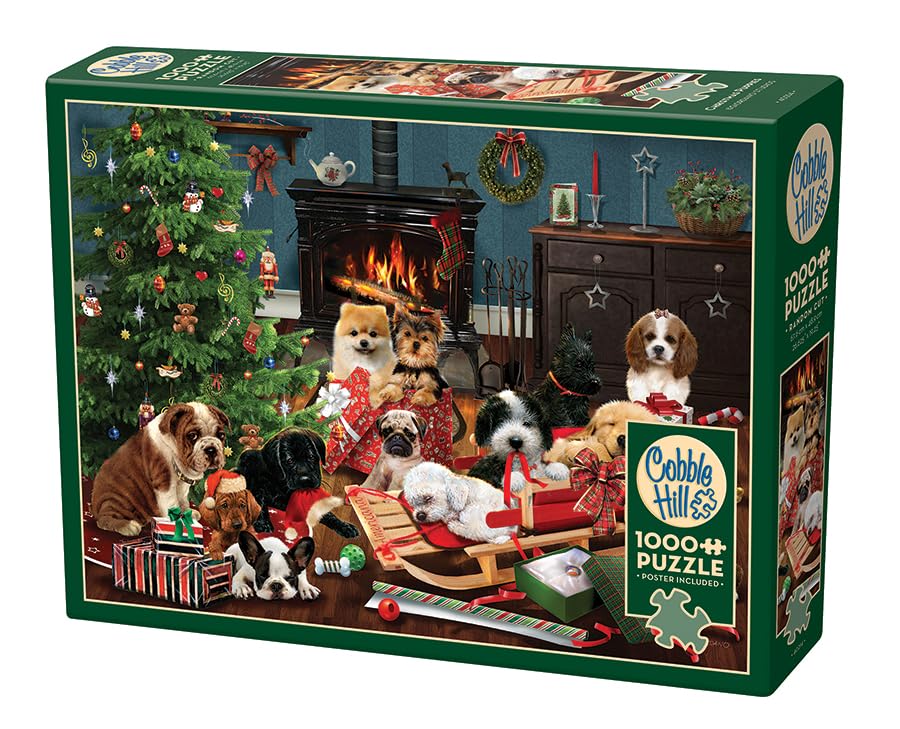 Cobble Hill 1000 Piece Puzzle - Christmas Puppies - Sample Poster Included, Deluxe, 67.63 x 49.05 cm