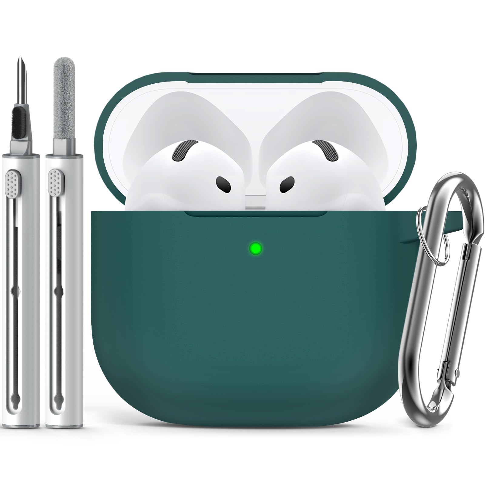 Inesore Compatible with AirPods 4 Case - Deep Green-B | Silicone Protective Case Cover for Apple Air Pod 4 (2024/ANC), Unisex Design, with Cleaning Kit