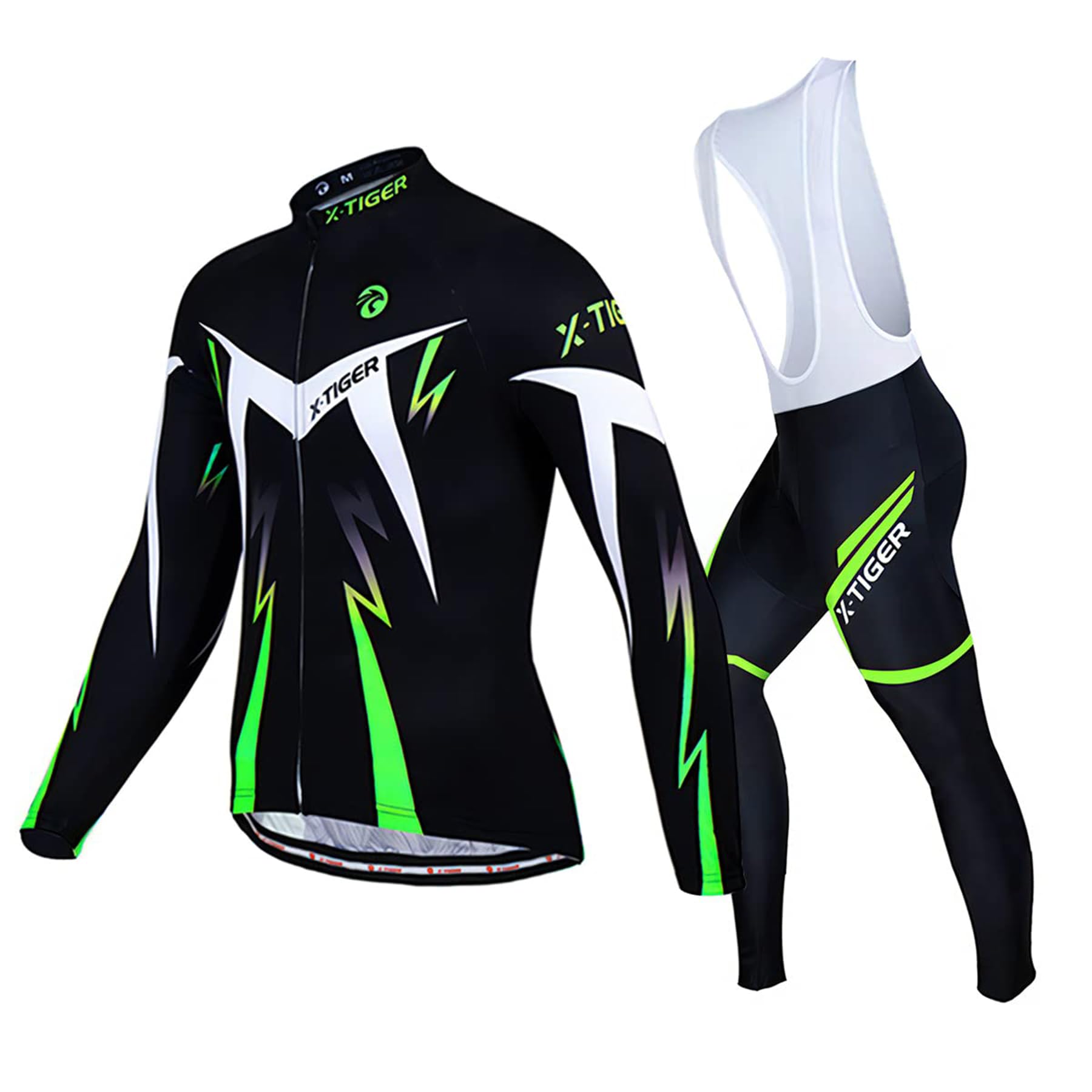 X-TIGER Ciclismo Inverno Termico Vello Completo Giacca Maglia Maniche Lunghe Maglietta Manica da Uomo 5D Gel Pantaloni Lunghi con Pettorina Set di Abbigliamento Ciclista