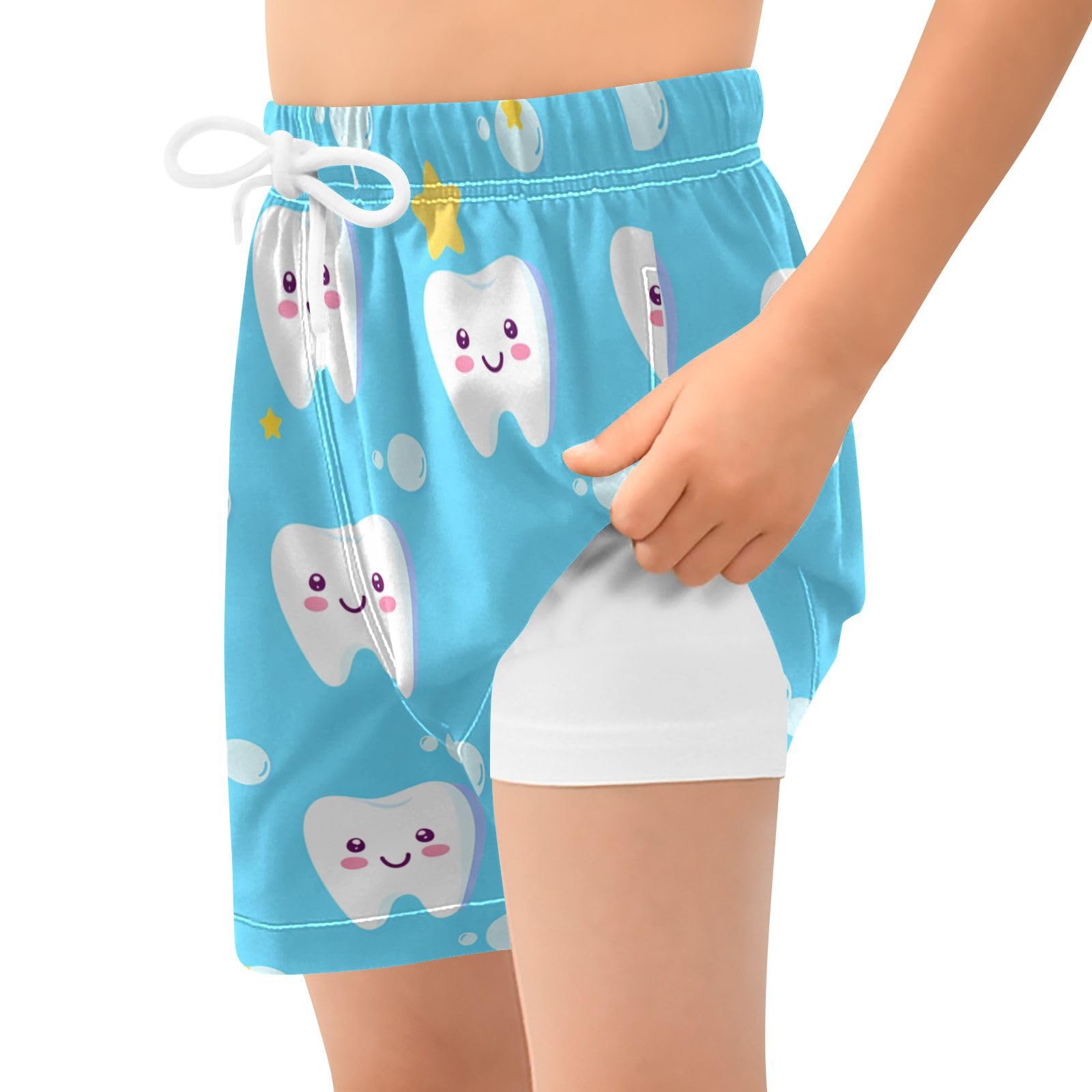 YANENDIE Boy Swim Trunks with Compression Liner Cute Teeth Boys Swim Shorts Quick Dry Beach Shorts