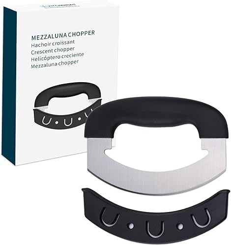 Miniatura 8 de KITCHENDAO Come Apart Mezzaluna - Cuchillo picador de ensalada, fácil limpieza, cuchillo oscilante de acero inoxidable de doble hoja súper afilado
