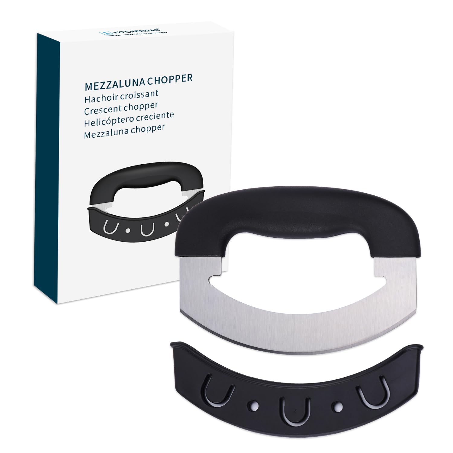 KITCHENDAO Super Sharp Pizza Cutter Mezzaluna Salad Chopper, Advanced CNC Sharpening Technology for Fast Chopping, Rocker Slicer Mincing Knife with