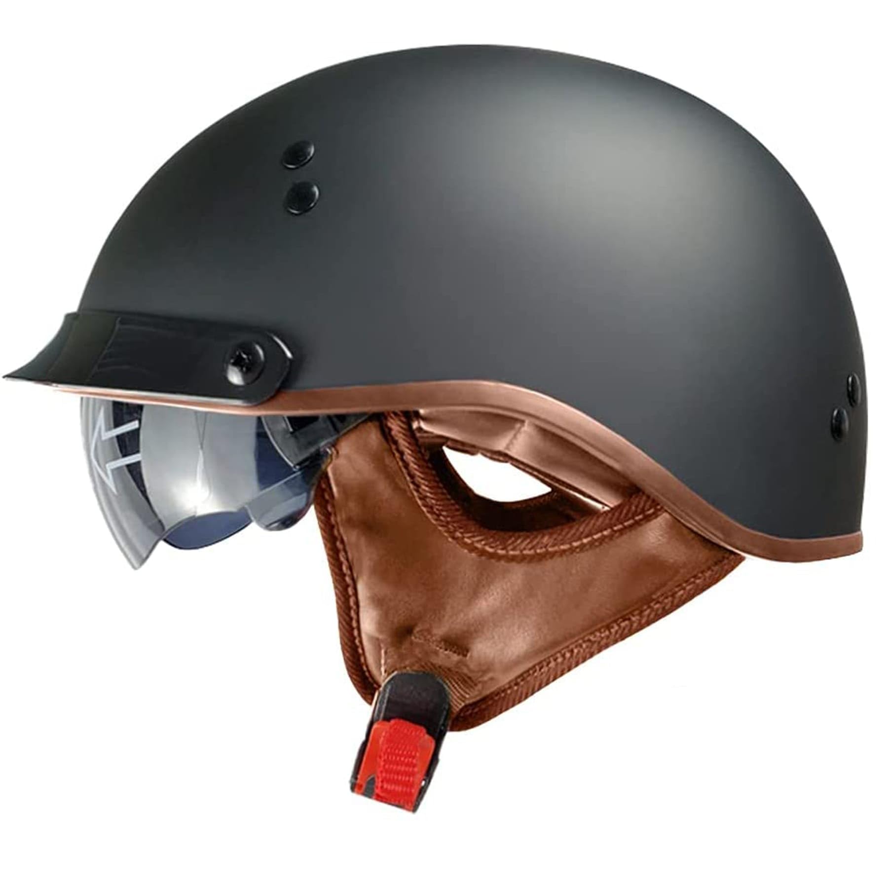 Motorcycle Half Helmet with Retractable Inner Sun Shade Quick Release Buckle DOT Approved Half Face Cycling Helmets for Men Women Adult,Matte Black