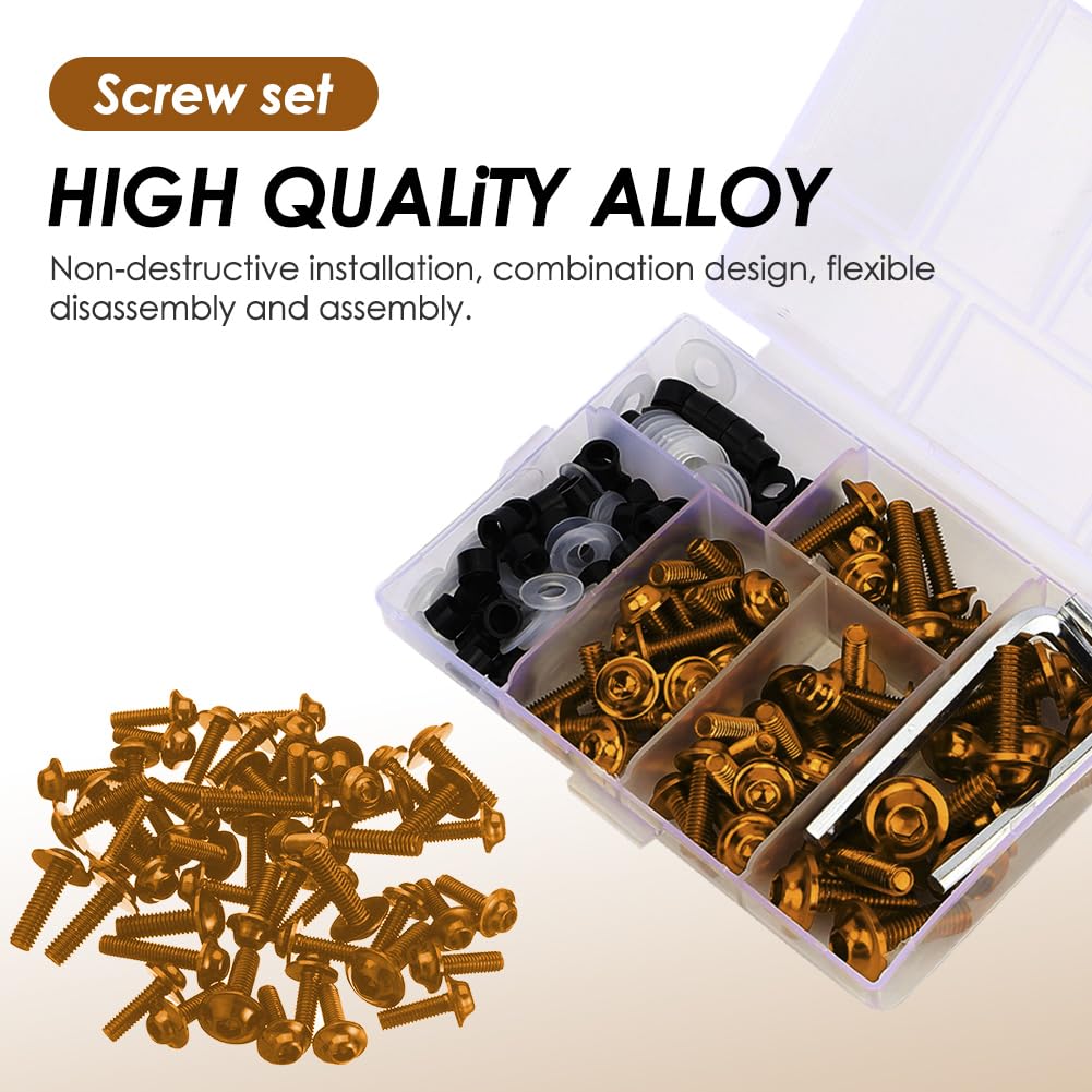 158Pz Kit di Bulloni per Carenatura Universale per Motocicletta, Viti per Parabrezza per Motociclette Bulloni per Carenatura in Alluminio Kit di Clip per Dadi(Oro)