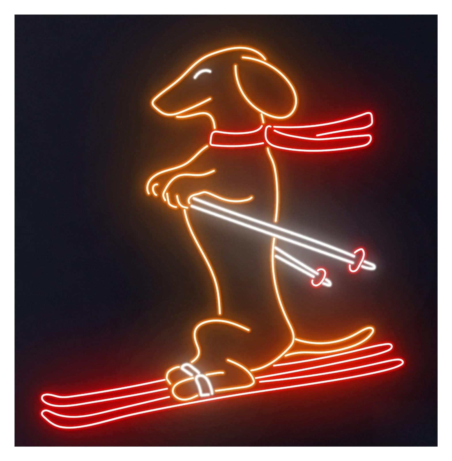 RONGCH Hanging Art Neon Signs Dachshund Skiing Neon Sign Snow Dog Pet Player Animal Sport Room Wall Decor 58cm