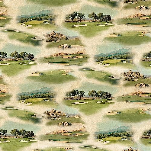 Clothworks Fore Y3746 12 Khaki Golfing Toile Fabric