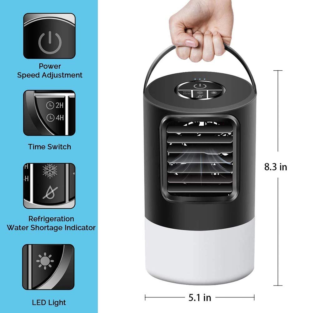Condizionatore Portatile,Mini Raffrescatore Evaporativo Umidificatore,Basso Rumore Raffreddatore d'Aria Climatizzatore Personal Air Cooler con 3 velocità per Casa Ufficio Viaggio