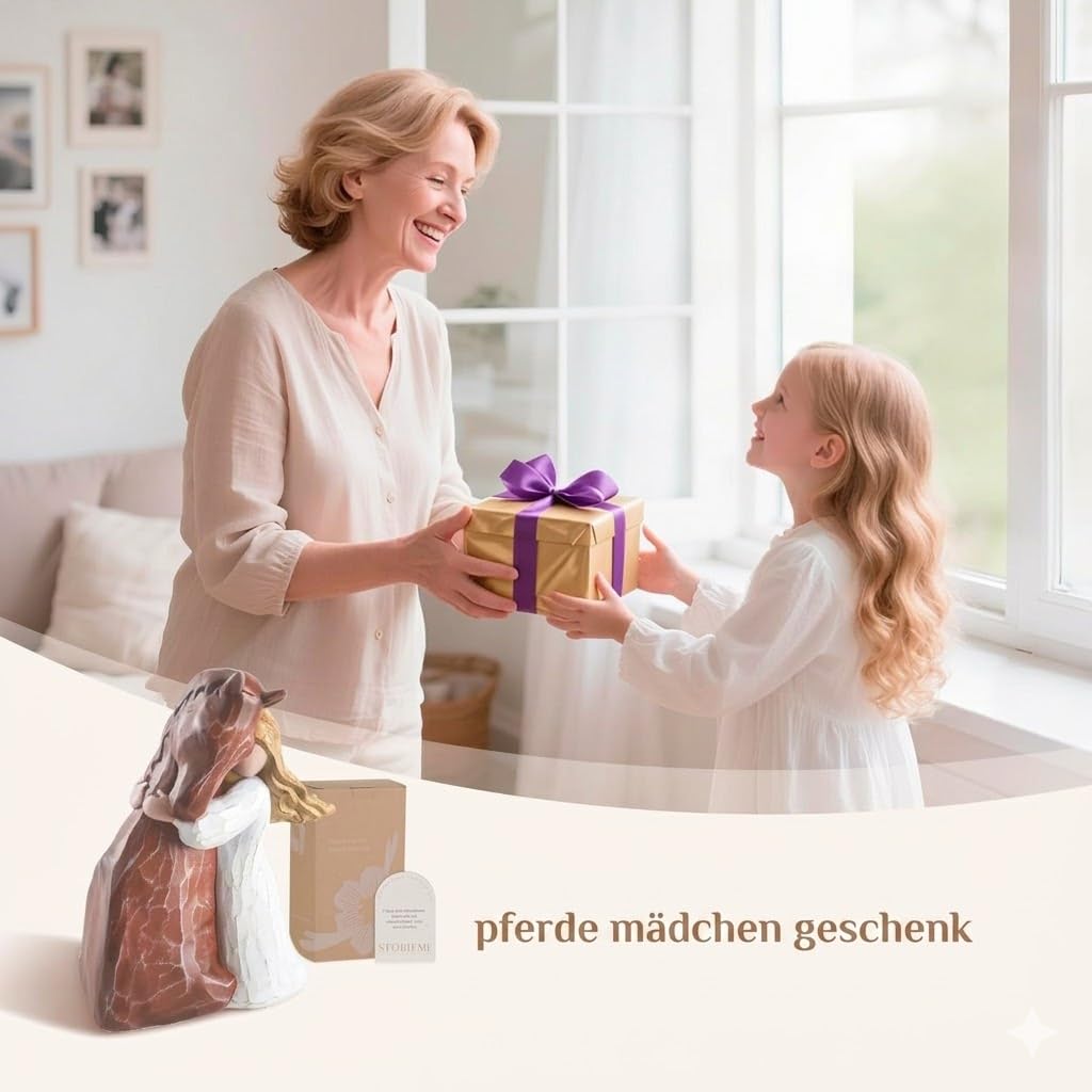Storieme Pferde Mädchen Geschenk für Erwachsene – Handbemalte Schutzengel Figur als Deko für Wohnzimmer, Pferd Geschenke für Pferdeliebhaber zu Geburtstag Weihnachten Freundschaft