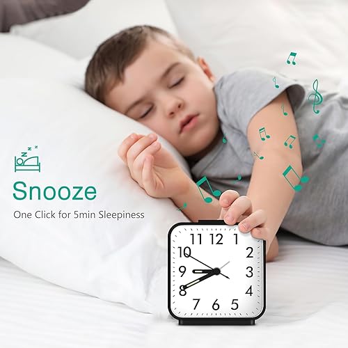 Miniatura 4 de ORIA Reloj despertador analógico, reloj de viaje analógico, pequeño reloj de escritorio a pilas con luz nocturna, repetición, sonidos de pitido