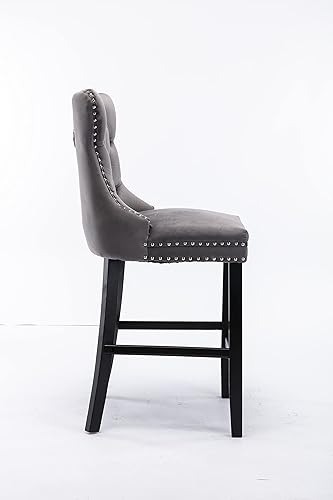 Miniatura 9 de LZ LEISURE ZONE Juego de 2 taburetes de bar de altura de mostrador, sillas de comedor tapizadas de terciopelo con ribete de cabeza de clavo, patas