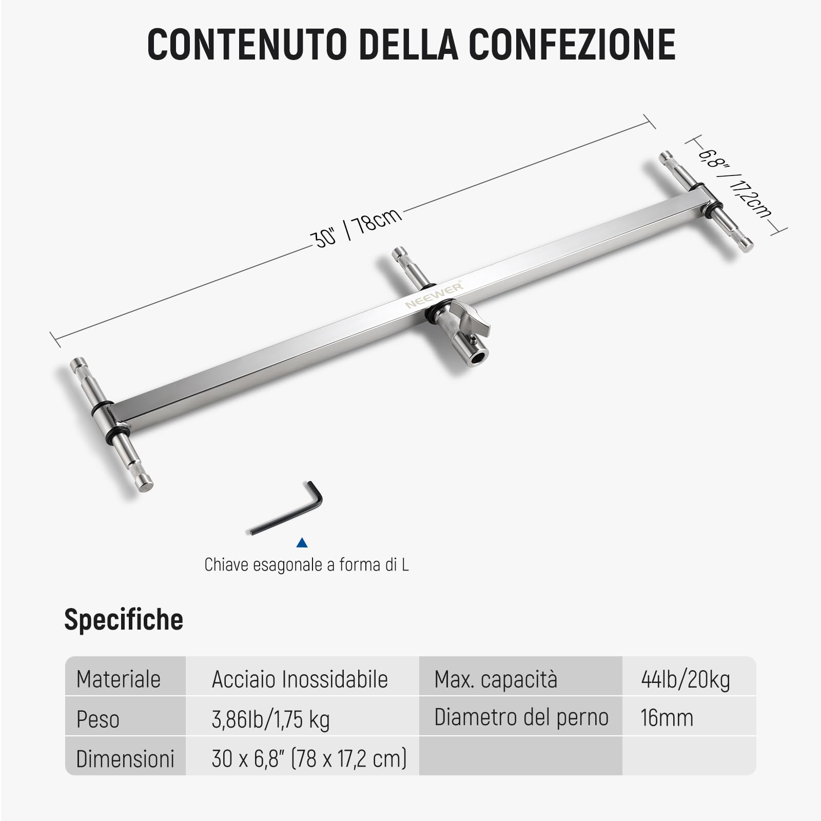 NEEWER Braccio A Tre Attacchi Con Cinque Perni Da 5/8" Per Luci A LED/Flash Stroboscopici, Un Perno Da 1-1/8" Per Stativi Con Perno Baby Da 16mm O Ricevitore Da 28mm, Acciaio Inox, UA005