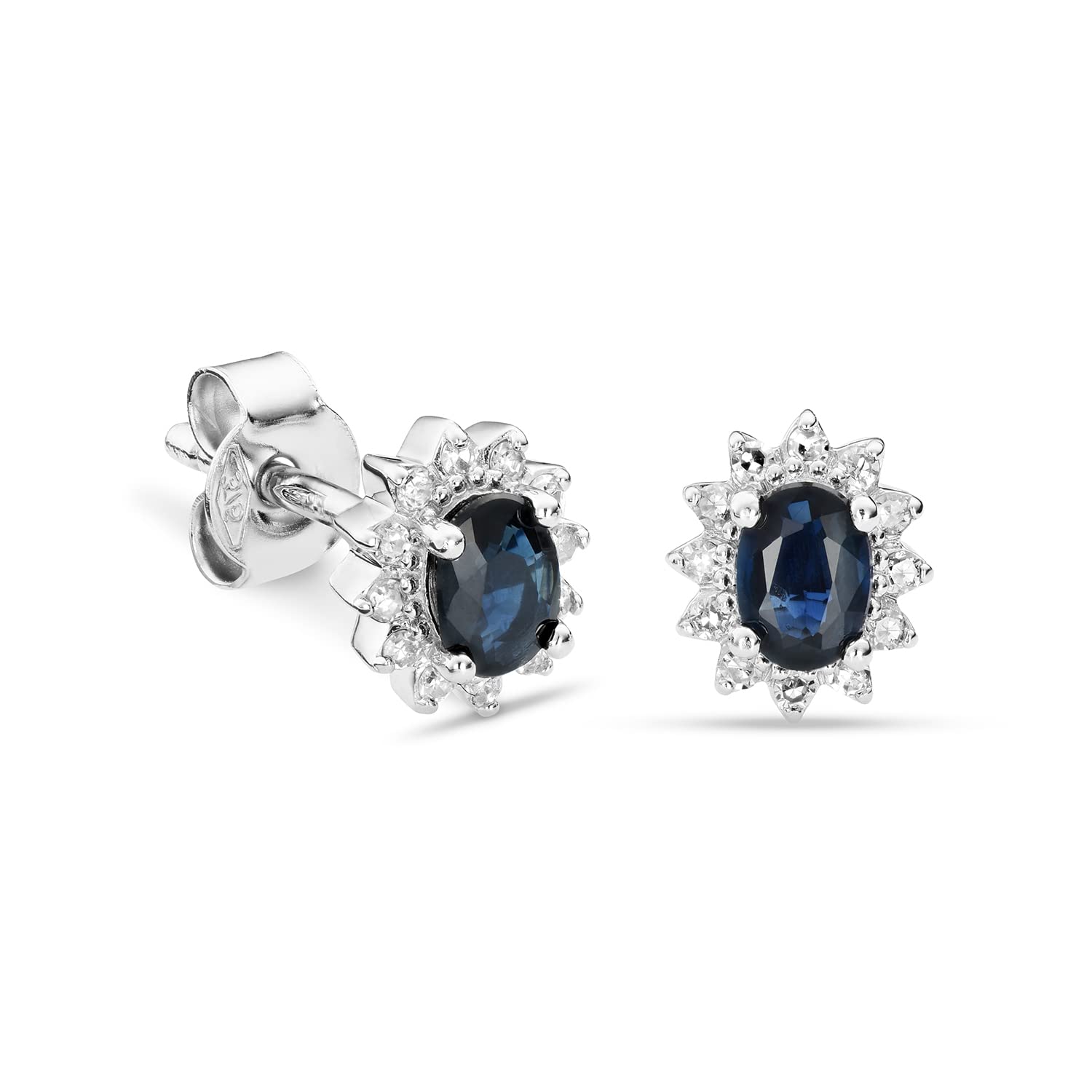 Miore orecchini a grappolo con diamanti e smeraldi/zaffiri/rubini in oro bianco/giallo 9 kt 375 24 diamanti naturali di 0,09 carati e 2 smeraldi verdi ovali/zaffiri blu/rubini rossi 7 x 6 mm