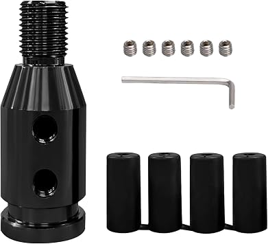 deemars M12x1.25 Shift Knob Adapter, Aluminum Gear Shift Adapter Kit with 3-Sizes Hoses, Universal Gear Shift Knob Cover for Non-Threaded Manual Shifters, Car Stick Shift Knob Adapter