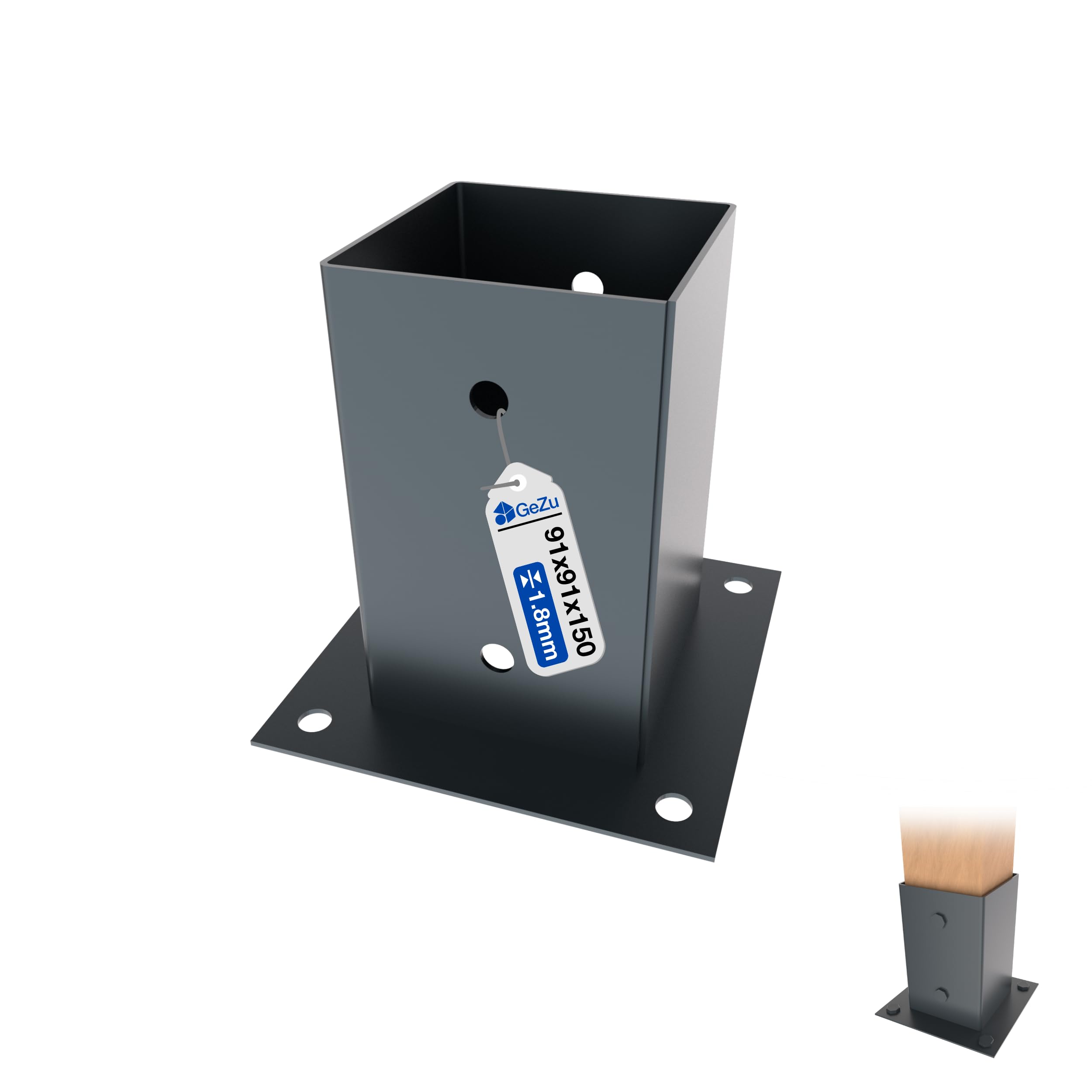 GeZu Impex Post base 81 x 81 mm Hot Dip Galvanised fence support brackets deck holder pergola pavilion base bolt down shoe — view 55