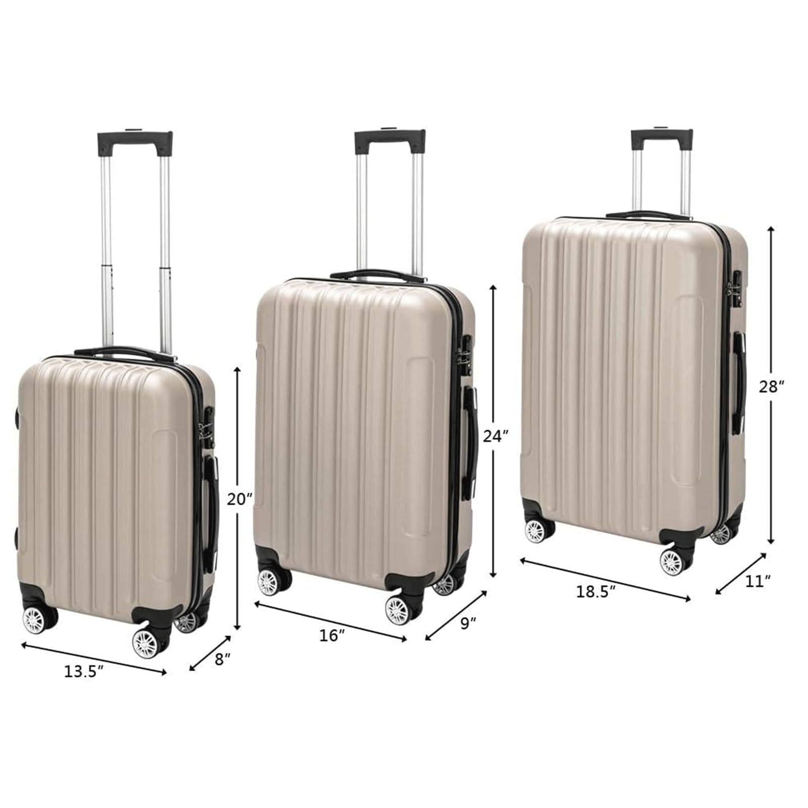 POCHY práctico Maletas de 3 Piezas Equipaje de Mano Maletas de Almacenamiento de Gran Capacidad con Ruedas Equipaje de champán de Moda fácil de Mover