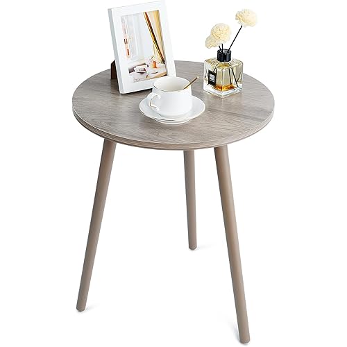 Haton Side Table, Round White Modern Home Decor Coffee Tea End Table for Living Room, Bedroom and Balcony, Easy Assembly (16.5 × 20.5 inches, Light Grey)