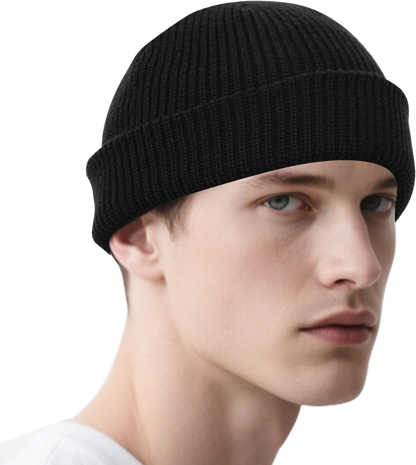 Fisherman Beanie for Men Women, Knit Cuffed Short Beanies Watch Cap, Thermal Cozy Winter Hats Warm Unisex Hat