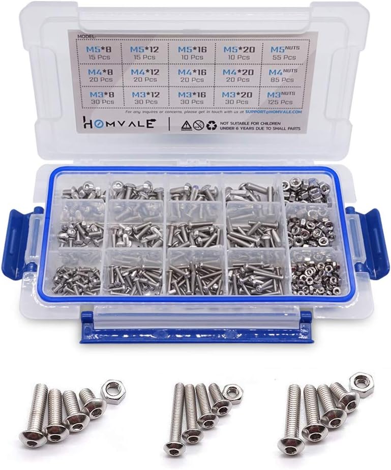 304 Stainless Steel Screw and Nut 515pcs, M3 M4 M5 Metric Socket Head Bolt and Nut Assortment Set