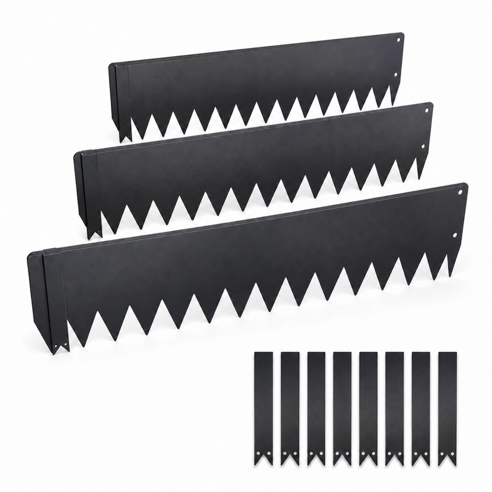 Bordure de Jardin en métal, Lot de 6, Acier galvanisé Noir, avec 8 Clips de Fixation, pour pelouse, massifs de Fleurs et allées