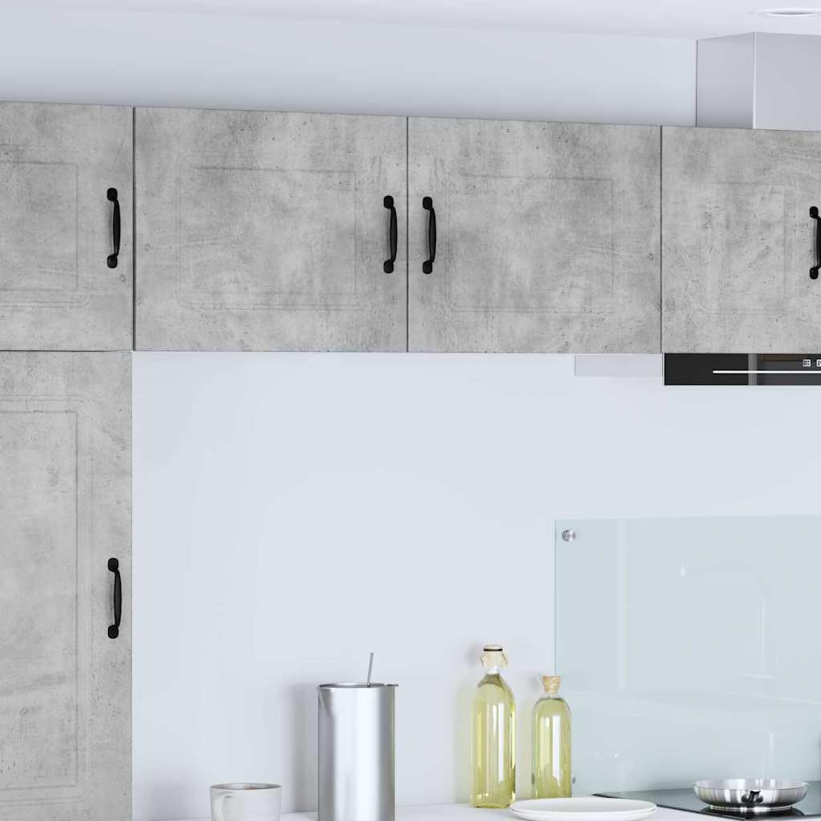 Homgoday Weiße Wandküche mit Regalbrettern & Metallgriffen - Stauraum für Küche & Gewürze Model884540
