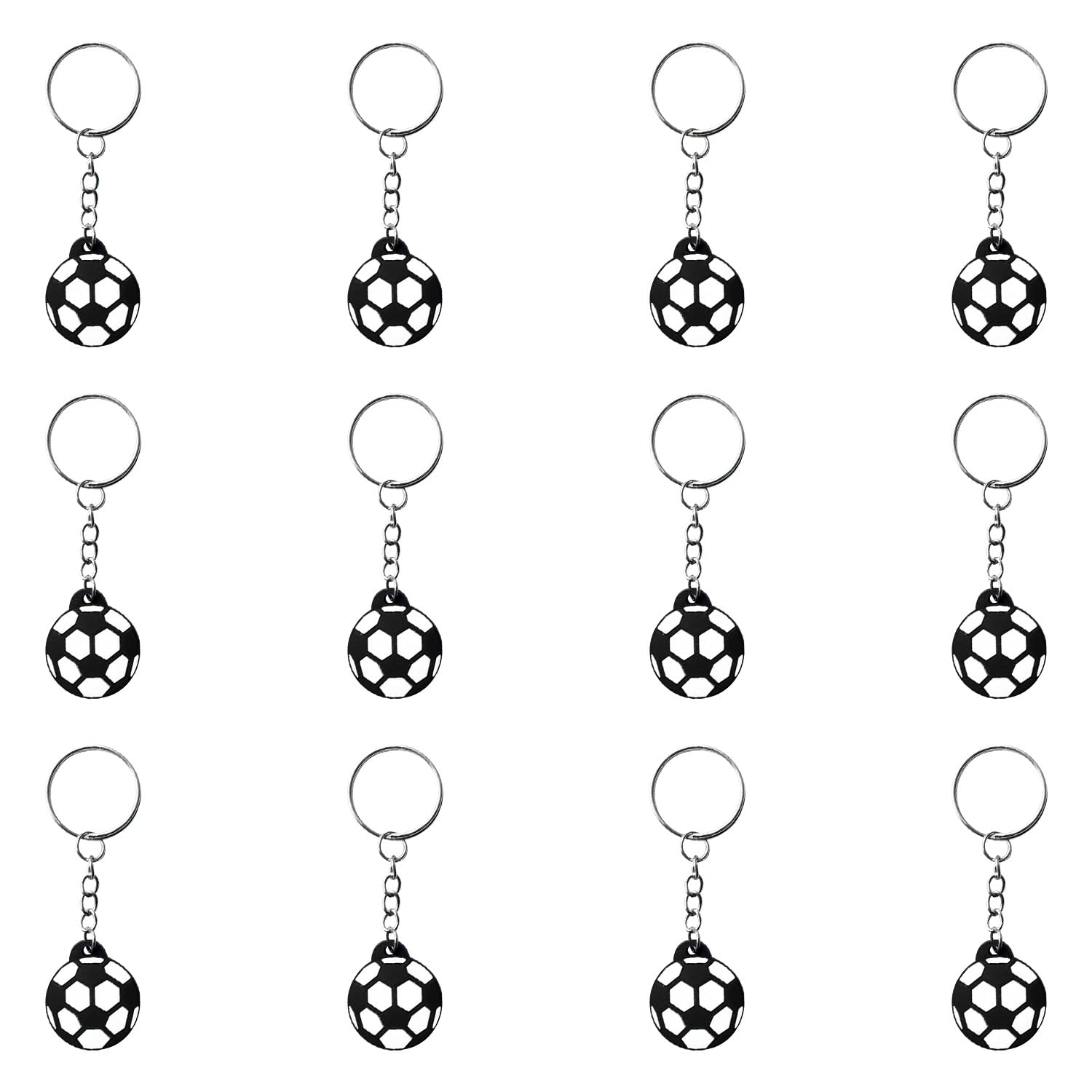 Wellrun Unisex Kids Black 12Pcs Football Keyrings,Mini Soccer Ball Keychains, Lightweight Pvc Key Rings For Keys,Backpacks,Party Bag Fillers,School Rewards,Sports Theme Decorations