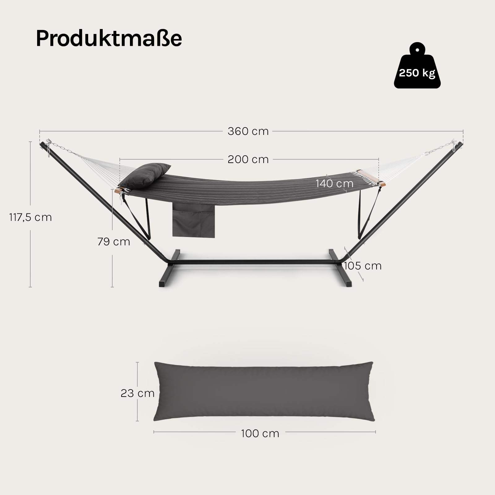 WOLTU Hängematte mit Gestell, Doppelhängematte mit Seitentasche Kissen, Tragbar Hängematte Outdoor für den Garten Terrasse Balkon Camping & Pool belastbar bis 250 kg, für 2 Personen
