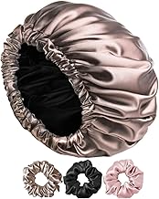 Silk Bonnet for Hair with 3 Satin Scrunchies, Reversible Silk Hair Cap for Sleeping, Adjustable Satin Hair Bonnet