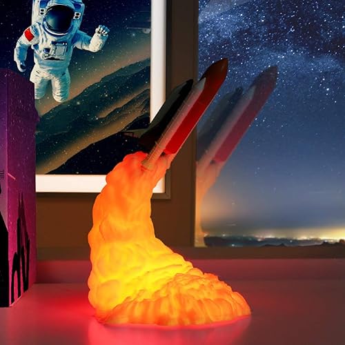 Mobestech Lámpara de noche de cohete con impresión 3D, lámpara de transbordador espacial, adornos de escritorio para oficina en casa, regalos de