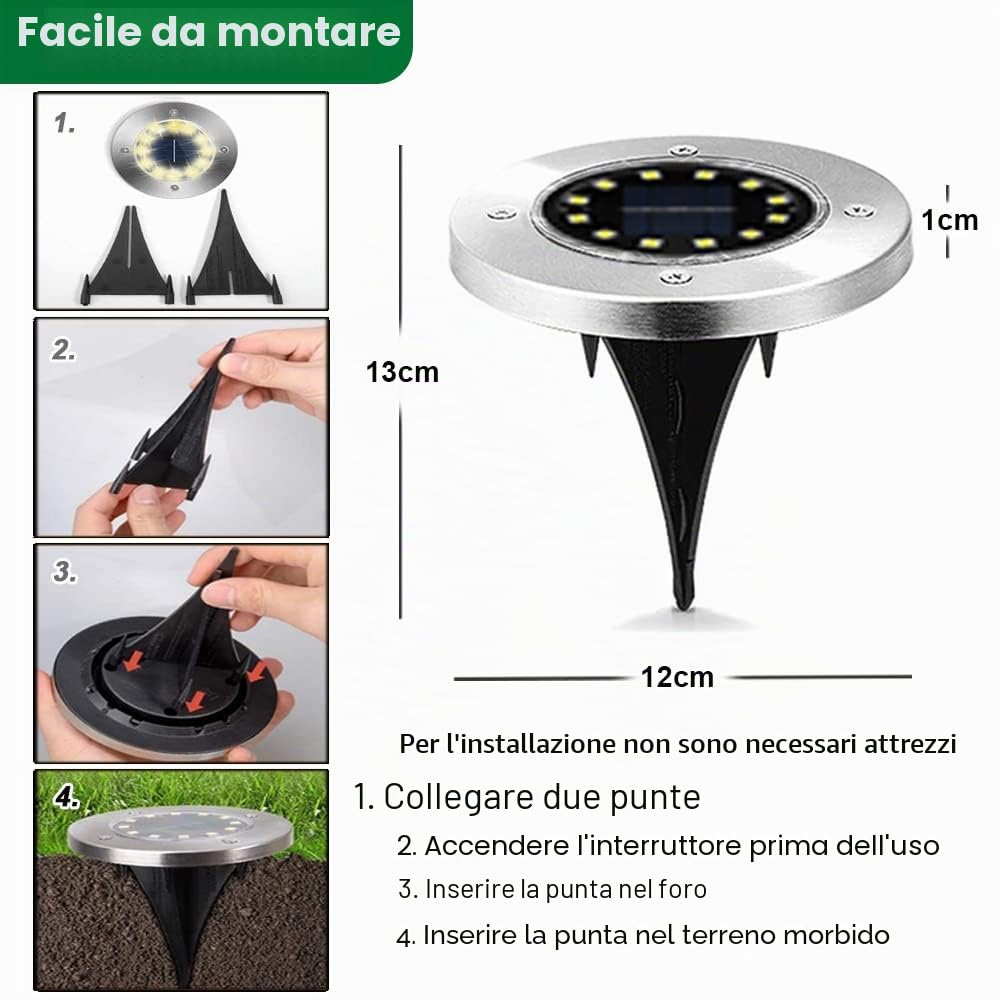 Bowfar Luci Solari da Giardino, 8 Pezzi 12 LED Lampade Solare da Terra, IP65 Impermeabili, Bianco Caldo Faretti Sepolta Solari a Led da Esterno, per Prato Vialetto Cortile Strade Paesaggio Patio