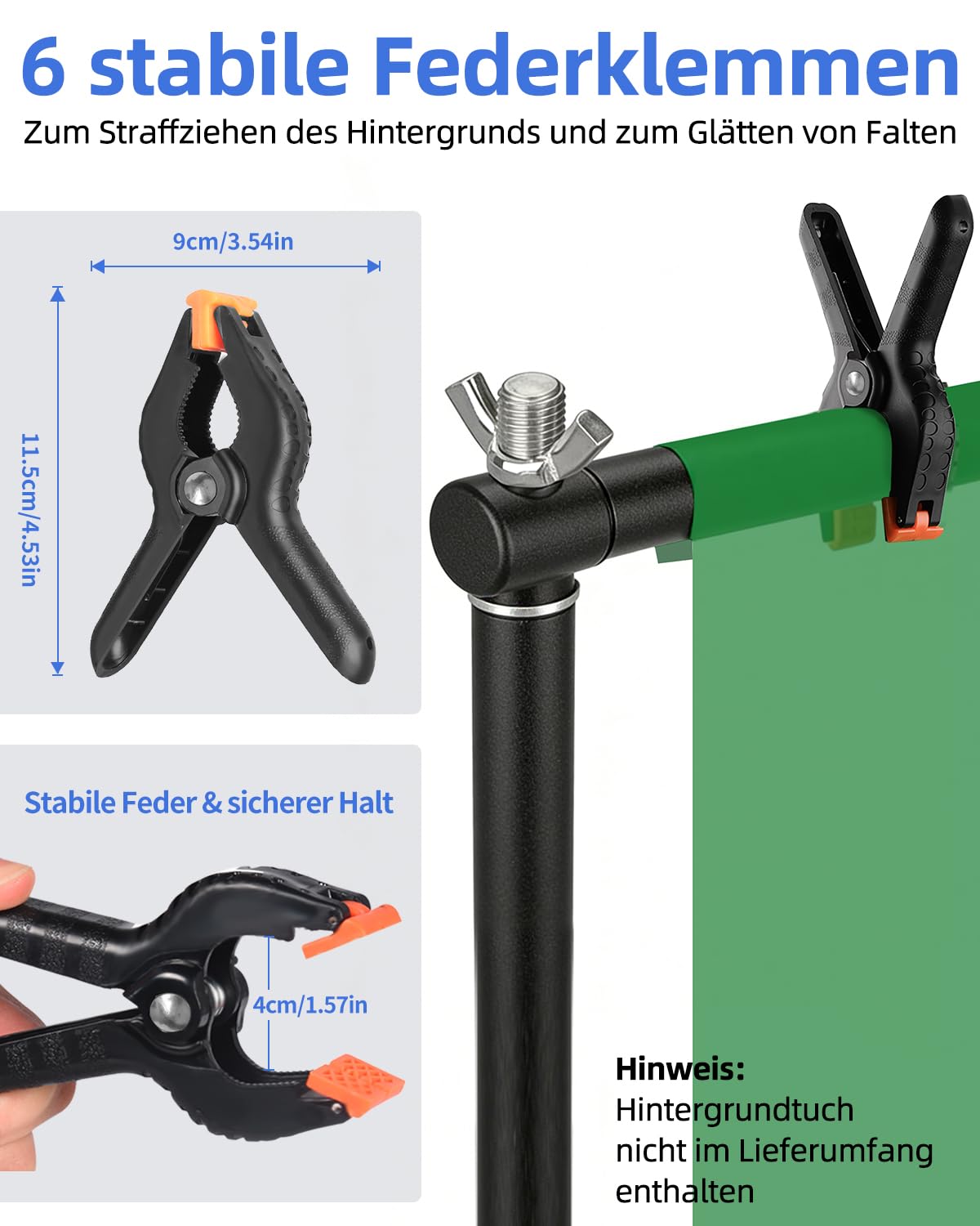 Foto Hintergrund Ständer Set 3m x 2,4m, Verstellbarer Fotohintergrund Ständer mit 6 Klemmen & Tragetasche für Fotografie, Foto Hintergrund, Fotostudio, Backdrop Stand, Hochzeit, Party Deko