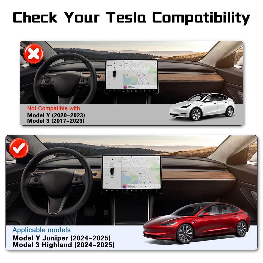 Tesla Model Y Juniper 2025-2026 & Model 3 Highland Screen Protector, confezione da 2 pellicole protettive in vetro temperato opaco antiriflesso per schermo centrale da 15,4" e display posteriore da 8