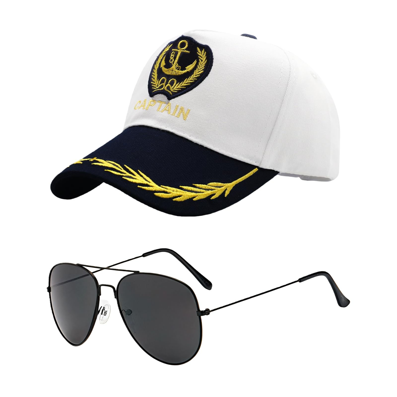 DVOFU 2Pieces Captain Sailors Hats and Glasses Adjustable Yacht Captain Hat Halloween Costumes and Nautical-Themed Parties Accessory for Men Adult