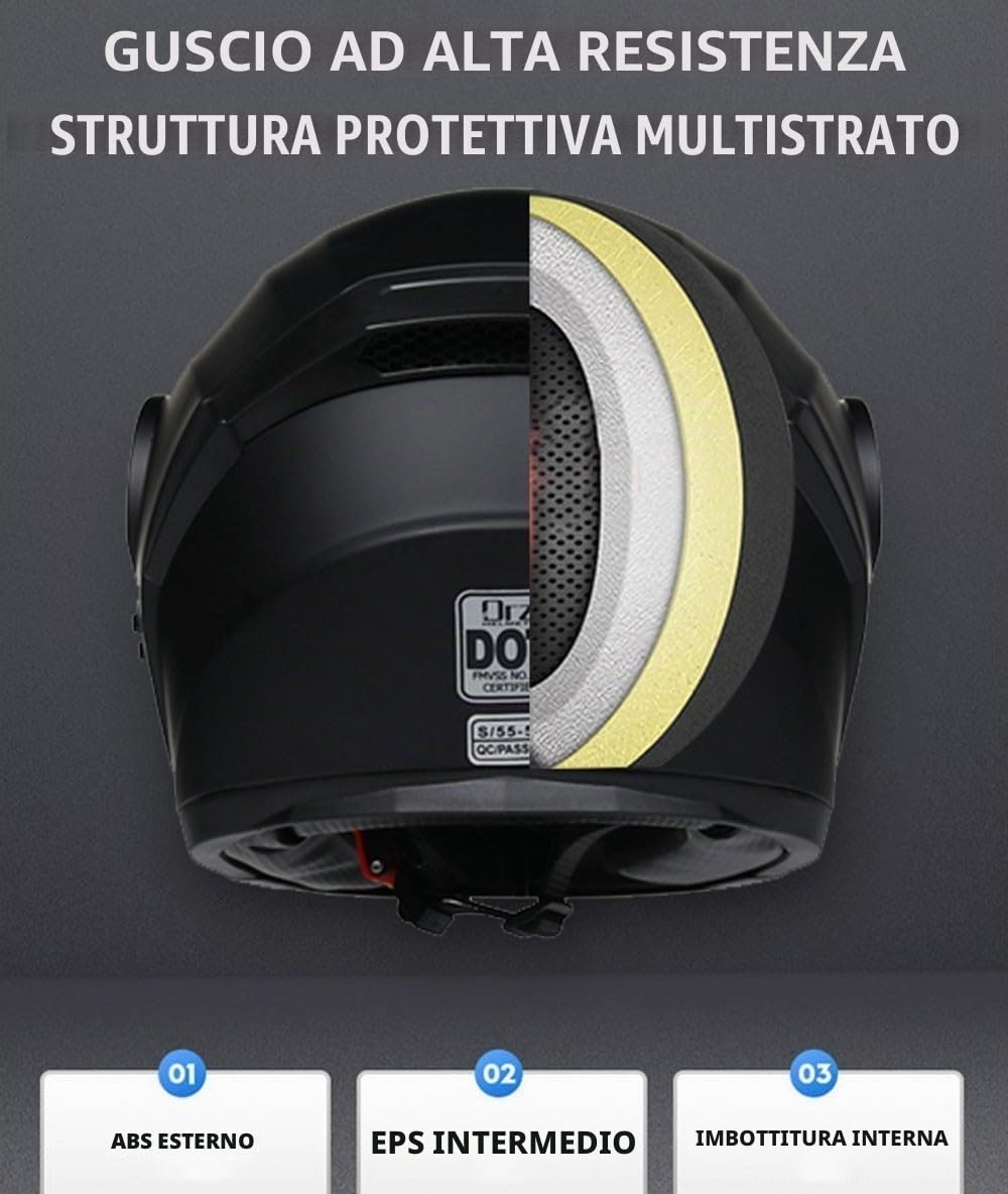Casco Moto Casco Modulare Bluetooth per Motociclisti per Adulti, Donne E Uomini, Casco Integrale da Moto con Interfono Bluetooth da 150 M, Approvato ECE