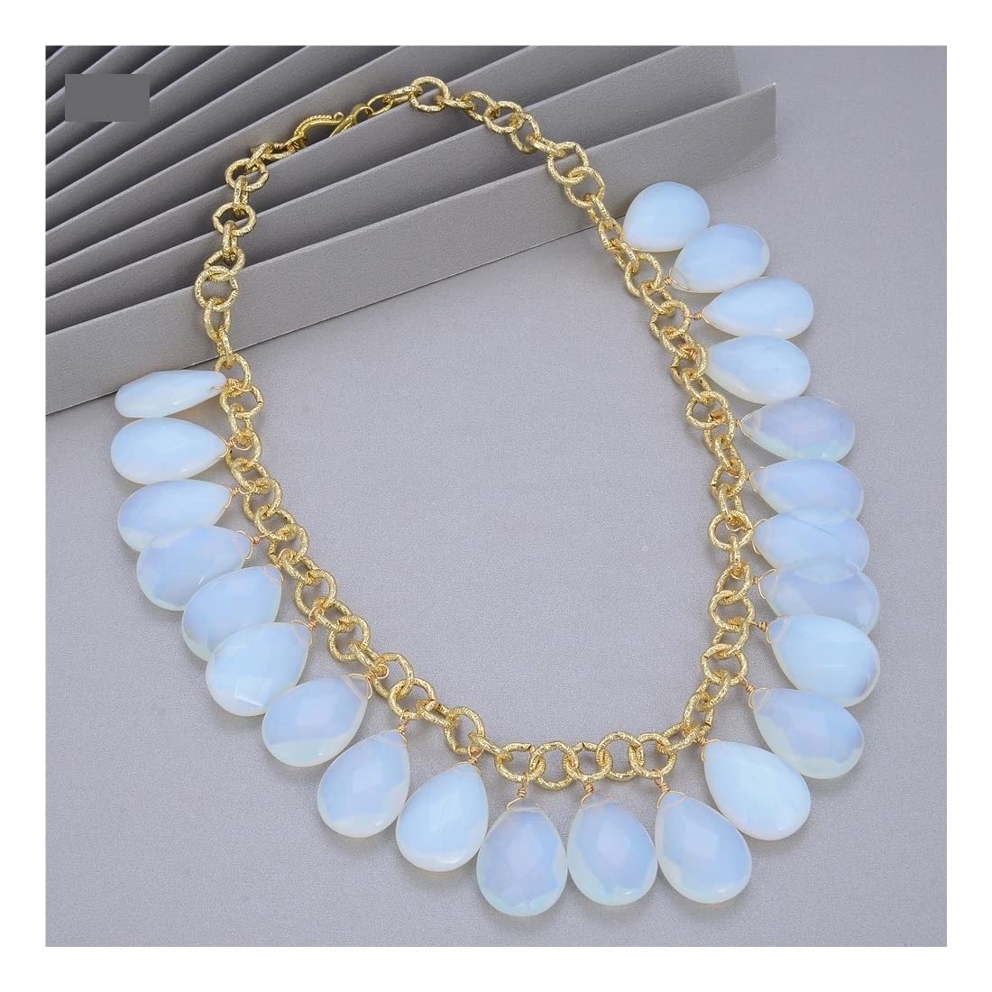 Collares Joyas Gota de Agua Top-Perforado Facetado Cristal de ópalo Blanco Collar Colgante de Cadena Plateado for Mujeres Regalo de joyería