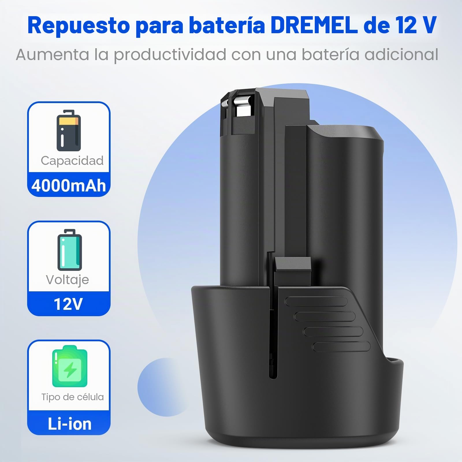 ASUNCELL Batería de iones de litio para Dremel 8260, 8240 y 8250, 4000 mAh, herramienta multifunción de 12 V y 4 Ah, batería de repuesto de iones de litio